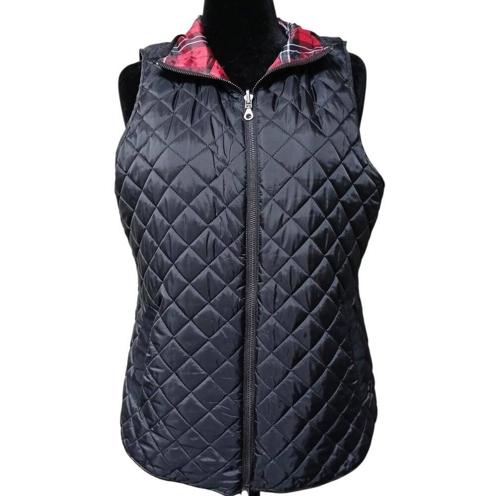 Women's Large Black/Buffalo Plaid Reversible Insulated "G.H. Bass" Puffer Vest